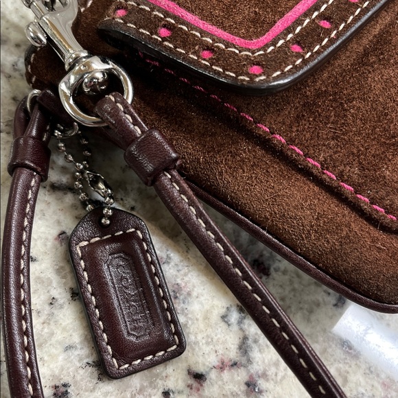 Coach Brown Suede Wristlet with Turn Lock EUC